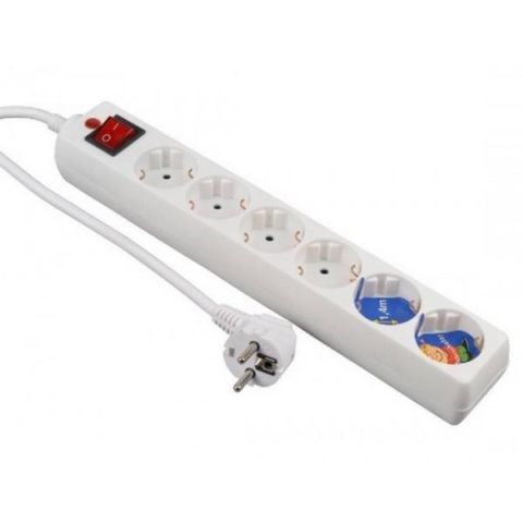 GAO Elosztó 6-os kapcsoló val, 1.4m,fehér túlfesz 00125101 - elektrobagoly.hu