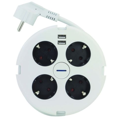 Asztali elosztó "PowerDisc" 4-es kapcsolós, 1.4m, 2db USB-vel, 0015428109