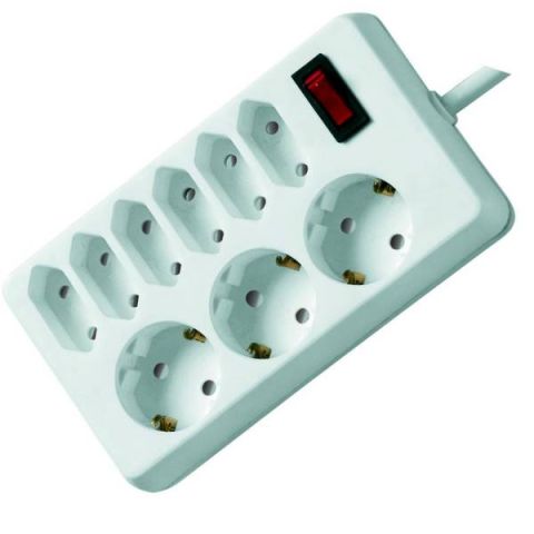 GAO Elosztó 6 Euro+3 f alj, kapcsolóval 1.4m, fehér 00250101 - elektrobagoly.hu