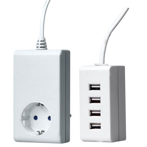 USB töltő 4-es 250V, 16A, + 1m USB vezeték, IP 20, 0432H