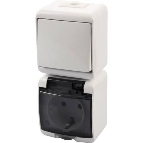 GAO Aquastar kapcsoló+dugaszolóaljzat,függőleges fehér IP440V,  22021 - elektrobagoly.hu