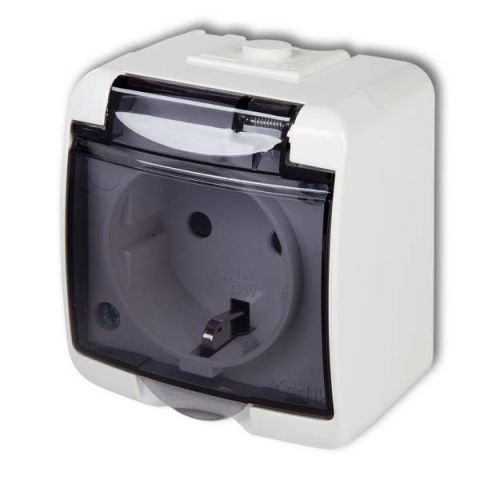 GAO Aquastar 2P+F falon kívüli csapófedeles aljzat, átlátszó IP44 22111 - elektrobagoly.hu