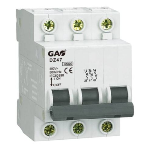 GAO kismegszakító 3P 16A C, 4,5kA DZ47 23  5919H - elektrobagoly.hu