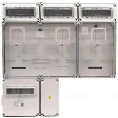 PVT 7590 Á-V-H Fm-SZ ÁK-UEgy felhasználási helyes M63.80A, V32A és H63.80A mérésfelületre szerelt kivitelben, 3 db 1530 ÁK 1x12 elosztóval, PVT 1530 FF fő      földelő sínnel, Csatári-PLAST