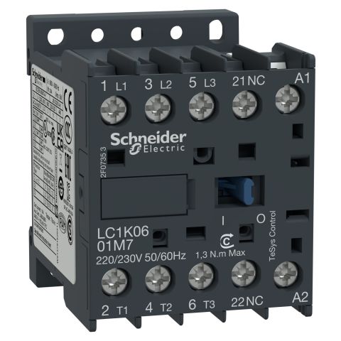 Schneider Electric LC1K0601M7 mágneskapcsoló  6A 2.2KW/400V, 1 nyitó segédérintkezővel - elektrobagoly.hu