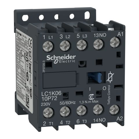 Schneider Electric LC1K0610B72 mágneskapcsoló  6A. 3p+1z segédérintkezővel 24VAC.t·lf. - elektrobagoly.hu