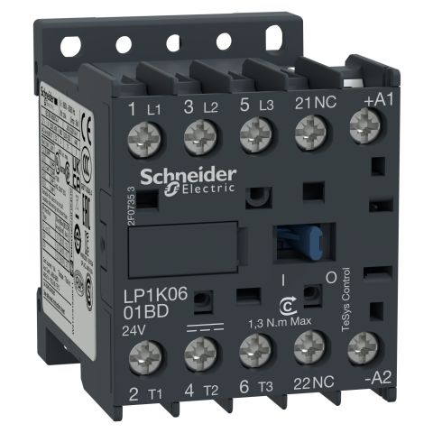 Schneider Electric LP1K1201BD mágneskapcsoló  24VDC. 12A. 3p+1ny segédérintkezővel  - elektrobagoly.hu