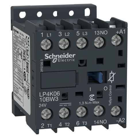 Schneider Electric LP4K0910BW3 mágneskapcsoló 24VDC.9A. 3p+1z segédérintkező kis - elektrobagoly.hu