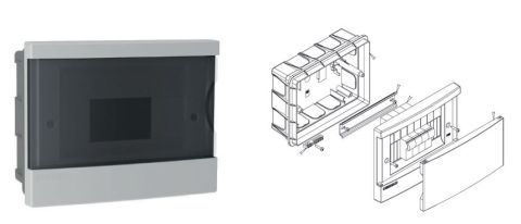 Neomax 8 modul (1x08P) süllyesztett műanyag kiselosztó füstszínű ajtóval  IP40, NX4208