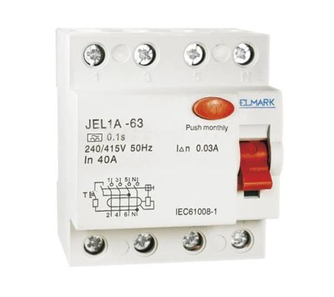Elmark Áramvédőkapcsoló (fí-relé) 4P 40A 500MA, 6kA, A típusú - elektrobagoly.hu
